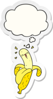 cartoon banana with thought bubble as a printed sticker png