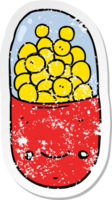 distressed sticker of a cartoon pill png