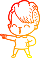 warm gradient line drawing of a cartoon happy hipster girl png