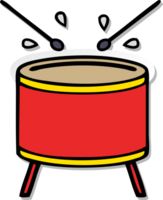 distressed sticker of a cute cartoon beating drum png