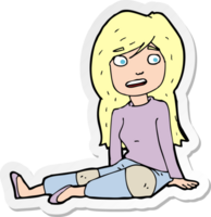 sticker of a cartoon girl sitting on floor png