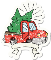 worn old sticker of a tattoo style truck carrying trees png