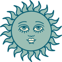 iconic tattoo style image of a sun with face png