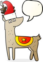 main tiré discours bulle dessin animé renne portant Noël chapeau png