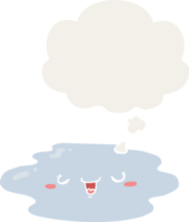 cartoon puddle with face with thought bubble in retro style png