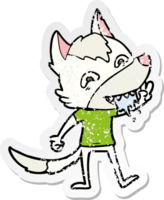 distressed sticker of a cartoon hungry wolf png