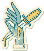 iconic distressed sticker tattoo style image of a dagger in the hand png