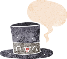 cartoon top hat with speech bubble in grunge distressed retro textured style png