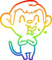 rainbow gradient line drawing of a crazy cartoon monkey png