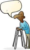 cartoon old man with walking frame with speech bubble png