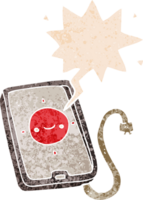 dessin animé mobile téléphone dispositif avec discours bulle dans grunge affligé rétro texturé style png