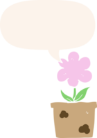 fofa desenho animado flor com discurso bolha dentro retro estilo png