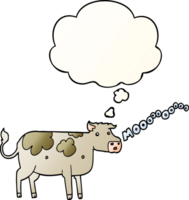 desenho animado vaca com pensamento bolha dentro suave gradiente estilo png