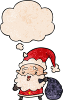 dibujos animados Papa Noel claus con saco con pensamiento burbuja en grunge textura estilo png