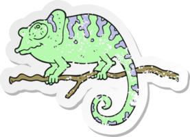 autocollant rétro en détresse d'un caméléon de dessin animé png