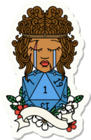 sticker of a crying human barbarian with natural one d20 roll png
