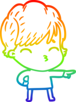 rainbow gradient line drawing of a cartoon woman thinking png