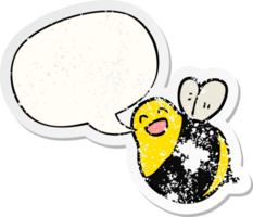 dessin animé abeille avec discours bulle affligé affligé vieux autocollant png