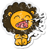 autocollant en détresse d'un lion rugissant de dessin animé png