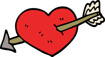 cartoon doodle heart shot through with arrow png