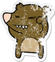 distressed sticker of a angry bear cartoon png