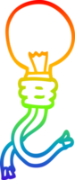 rainbow gradient line drawing of a cartoon electric light bulb png