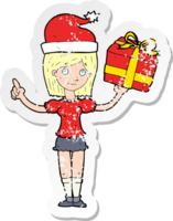 retro distressed sticker of a cartoon woman with gifts png