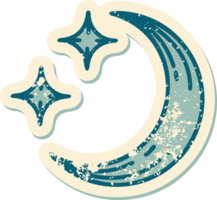 iconic distressed sticker tattoo style image of a moon and stars png