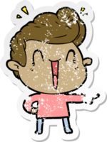 distressed sticker of a cartoon excited man png