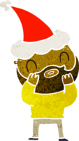 hand drawn retro cartoon of a bearded man wearing santa hat png