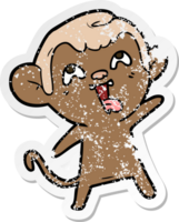 distressed sticker of a crazy cartoon monkey png