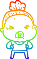 rainbow gradient line drawing of a cartoon angry old woman png