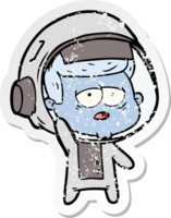 distressed sticker of a cartoon tired astronaut png