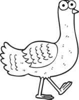 hand drawn black and white cartoon bird png