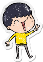 distressed sticker of a cartoon happy man png