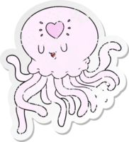 distressed sticker of a cartoon jellyfish in love png