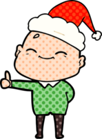 happy hand drawn comic book style illustration of a bald man wearing santa hat png