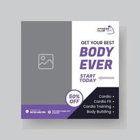 Gym and fitness social media post template design. vector