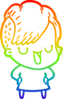 regenboog helling lijn tekening van een schattig tekenfilm meisje met hipster kapsel png