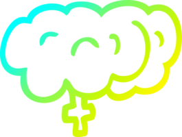 cold gradient line drawing of a cartoon human brain png