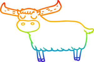 rainbow gradient line drawing of a cartoon bull png