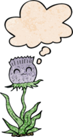 cartoon thistle with thought bubble in grunge texture style png