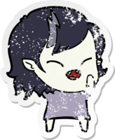 distressed sticker of a cartoon laughing vampire girl png