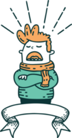 scroll banner with tattoo style man wearing scarf png