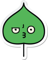 pegatina de una linda hoja expresiva de dibujos animados png