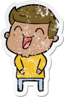 distressed sticker of a cartoon man laughing png