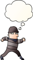 cartoon thief with thought bubble in smooth gradient style png