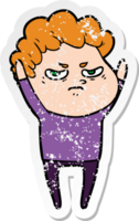 distressed sticker of a cartoon angry man png