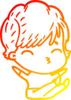 warm gradient line drawing of a cartoon woman thinking png