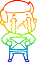 rainbow gradient line drawing of a cartoon man crying png